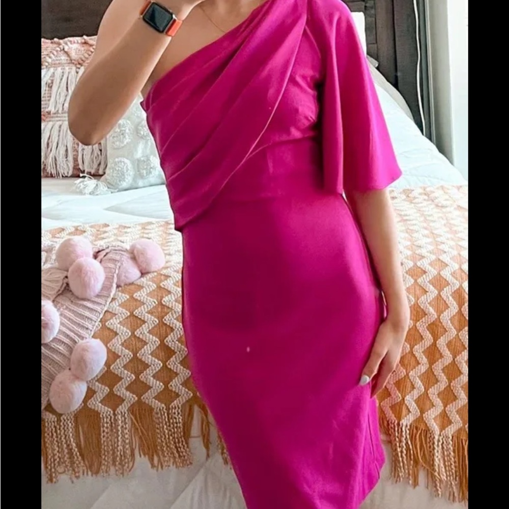 Belle Badgley‎ Mischka fuschia josie one shoulder dress size 4